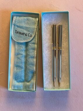 Tiffany & Co. Silver Pen and Pencil Set with Blue Pouch